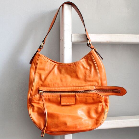 Marc By Marc Jacobs RARE Orange Leather Moto Hobo Saddle Shoulder Bag Purse